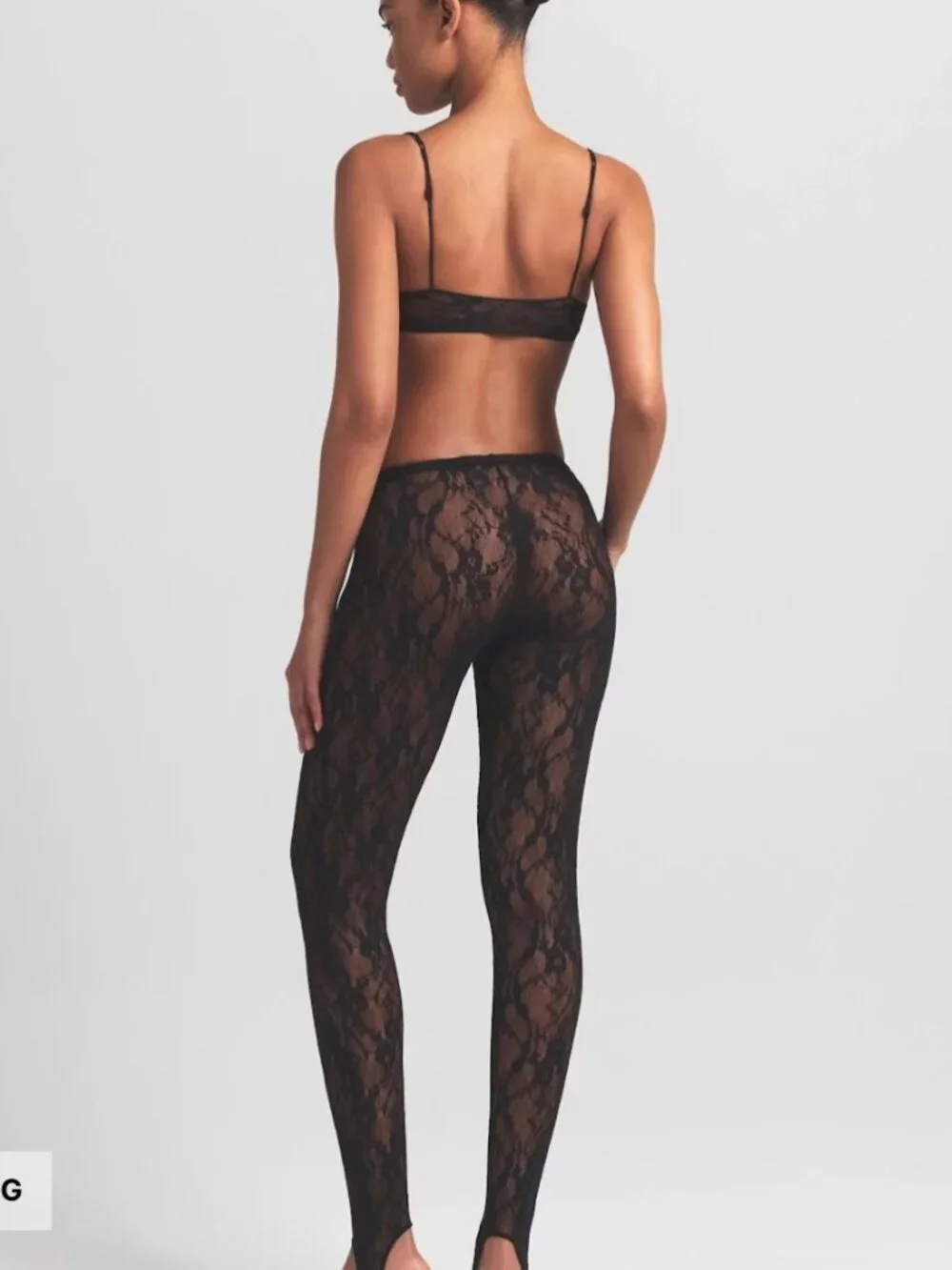 NEW SKIMS Stretch Lace Stirrup Leggings Soot Black XS NWT Tights